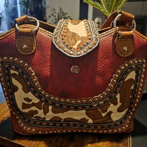 Stylish Red and Brown Shoulder Bag